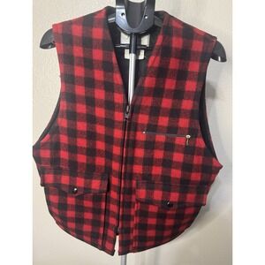 Johnson Woolen Mills Buffalo Plaid Wool Vest Red Black Men's Medium USA